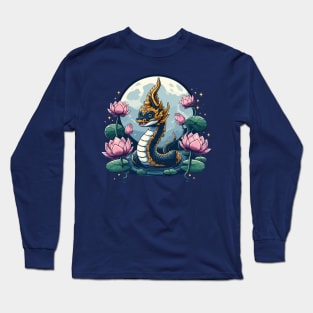 Cute Kawaii Naga Lotus Moon Legend Payanak Thai Laos Asian Long Sleeve T-Shirt